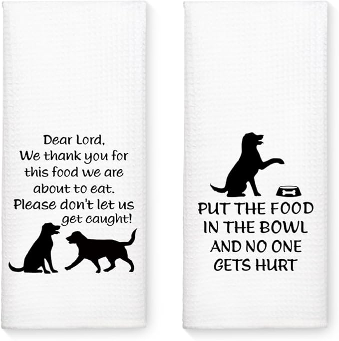 WUUCK00 2pcs Put The Food in The Bowl Funny Kitchen Towel, Cute Dog Mom Kitchen Decor Dish Tea Hand Towel, Housewarming Gifts for Pet Lover Dog Owners, Thanksgiving New Puppy Gifts for Family Friend