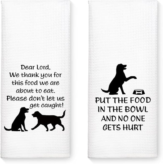 WUUCK00 2pcs Put The Food in The Bowl Funny Kitchen Towel, Cute Dog Mom Kitchen Decor Dish Tea Hand Towel, Housewarming Gifts for Pet Lover Dog Owners, Thanksgiving New Puppy Gifts for Family Friend