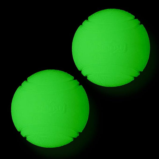 2 PCS Glowing Fetch Ball for Dogs - Rubber Toy Water Ball, High Bounce Training Chew Resistant for 60+ Lbs Belgian Malinois - Gifts (7CM)