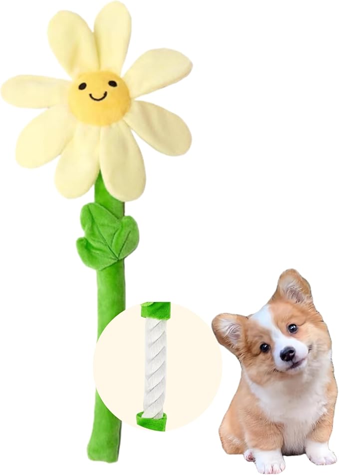 Interactive Puppy Plush Toys - Crinkle Flower Rope Toy, Chew Toys for Teething for Small & Medium Dogs