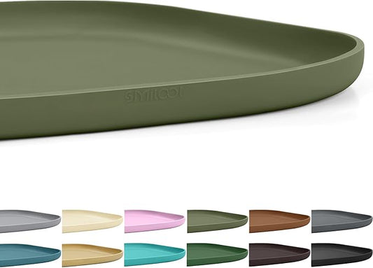 Small Silicone Pet Food Mat with Raised Edge for Food and Water Bowl, Square Dog Feeding Mats, Cat Food Trays for Floor Waterproof, Rubber Tray for Dogs and Cats, 12 x 12 x 0.7 Light Olive Green