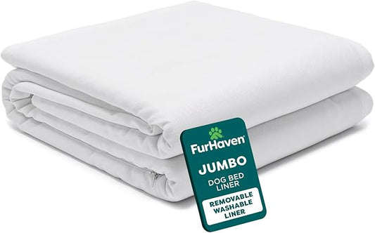 FurHaven Dog Bed Liner for Large Dogs, Water-Resistant Foam Protector with Quiet No-Crinkle Cover Design, Easy to Clean, Jumbo XL, Coated Polyester, White