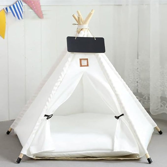 Stylish Pet Teepee Tent with Removable Cushion, Foldable Cat & Dog Tent House with Solid Wood Frame for Indoor Use (Multiple Patterns & Sizes)(L,M)