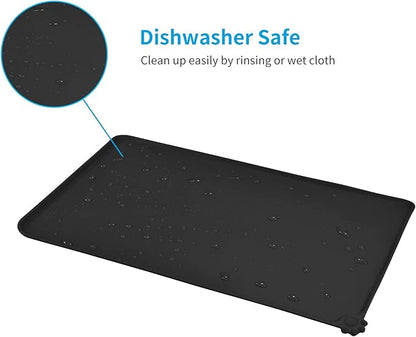 AUDWUD Silicone Waterproof Pet Feeding Mats,Anti Slip Bowl Pad, Dog Mat for Food and Water