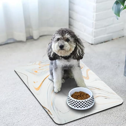 Dog Food Mats for Floors Waterproof, Dog Cat Water Bowl Mats Pet Feeding Absorbent Mat Dog Cat Pet Placemats for Food and Water Marble 12 * 20 inch