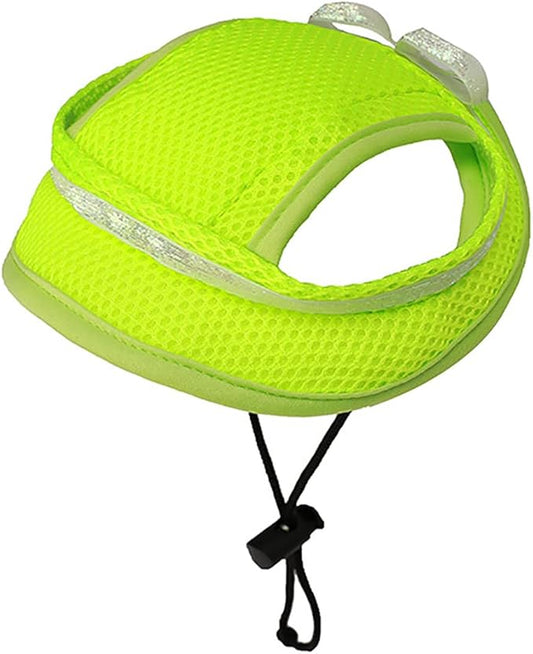 Round Brim Princess Hat Visor Hat Pet Dog Mesh Porous Sun Hat with Ear Holes for Small, Extra Small Dog Teddy, Pug, Chihuahua, Shih Tzu, Yorkshire Terriers, Papillon Fluorescent Green L