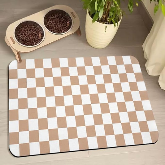 Dog Food Mats for Floors Waterproof, Pet Water Bowl Mats Pet Feeding Absorbent Placemats Plaid 16 * 24 inch