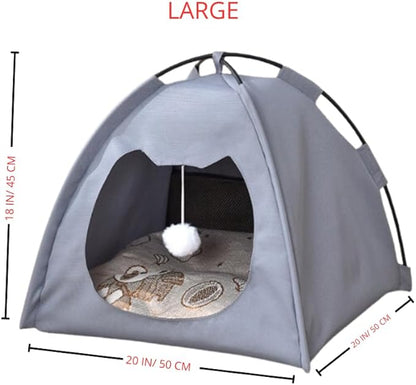 GLOBHARB Cat Tent, Cat Tent Bed, Tent for Cats, Cat Tent Bed for Indoor Cats, Tent for Cats Indoor, Mini Tent for Pets, Tiny Cat Tent, Cat House Tent, Tents For Cats, Mini Tent for Cats (BLUE-GRAY, L)