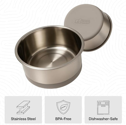GORILLA GRIP Dog Bowls, Heavy Duty 304 Stainless Steel, Holds 8 Cups Each (64 fl oz) Food and Water Bowl for Feeding Dogs and Cats, Dishwasher Safe, Rust Resistant, BPA Free Rubber Base Set of 2 Beige