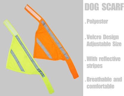 2 Pack Reflective Dog Bandana for Night Safety - High Visibility Adjustable Dog Scarf in Orange/Yellow, Fits Small Medium Large Dogs(Medium)