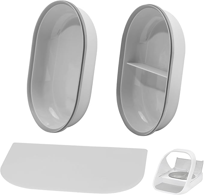 Replacement Mat & Bowl Set for Automatic Microchip Pet Feeder & Connect, 1 Split, 1 Flat Bowl and 1 Mat, Keep Food Fresh, Protect Cat Feeder, Easy to Clean(Grey)