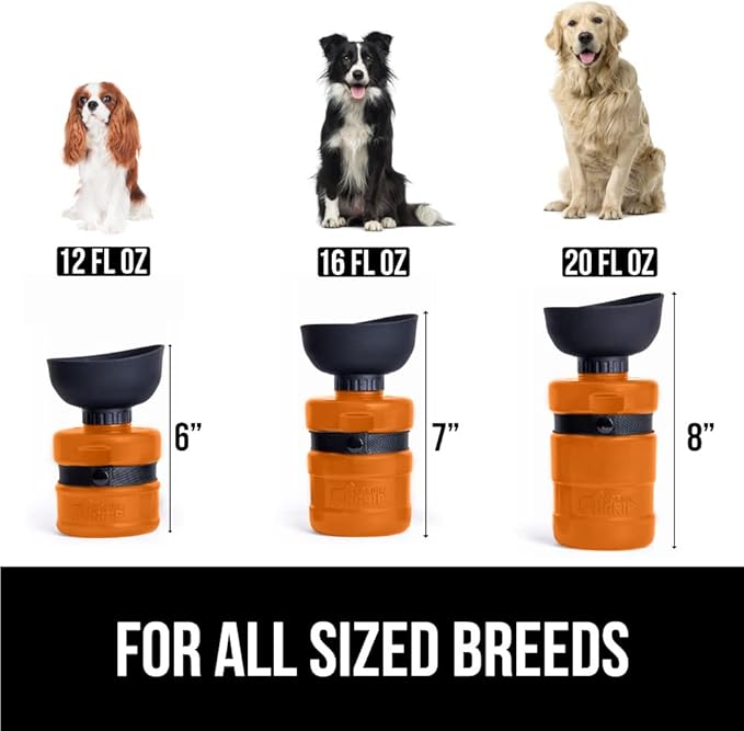 GORILLA GRIP Dog Water Bottle, Portable Water Bowl Dispenser for Dogs, 12 oz Leak Proof Pet Travel Squeeze Bottles, Food Grade Silicone, To Go Puppy Essentials, Hiking Camping Trip Accessories, Orange