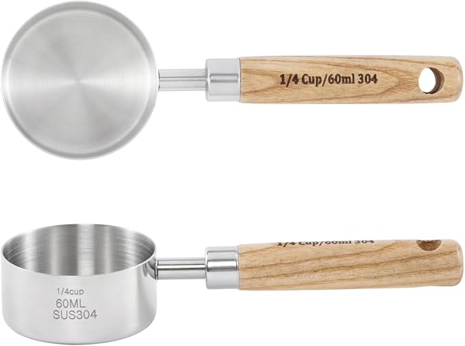 Stainless Steel Pet Food Scoop – Measuring Cup for Dogs & Cats, 304 Stainless Steel, with Precision Scale Markings (1/4Cup(60ml))