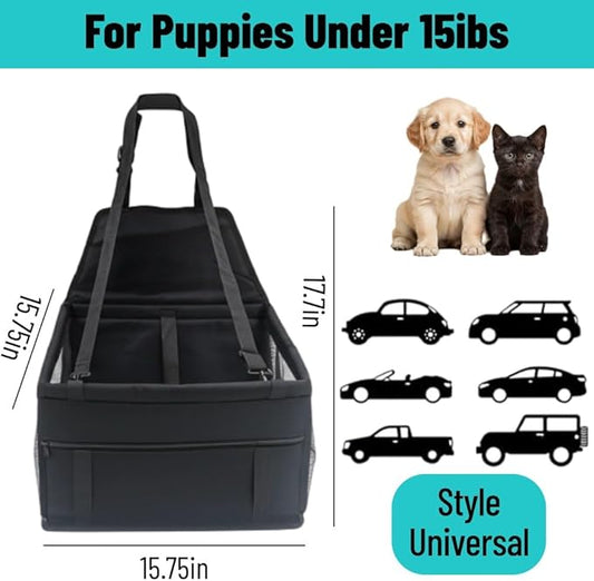 Small Dog Car Seat, Portable Foldable Breathable, Clip-On Safety Leash, Waterproof Oxford Travel Bag, Mesh Window for Pets Up to 15 lbs with 10PCS Pee Pads