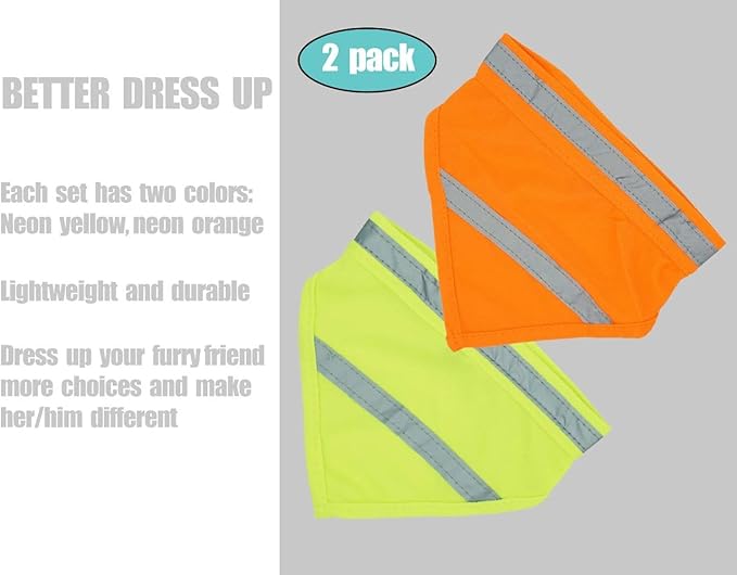 2 Pack Reflective Dog Bandana for Night Safety - High Visibility Adjustable Dog Scarf in Orange/Yellow, Fits Small Medium Large Dogs(Medium)
