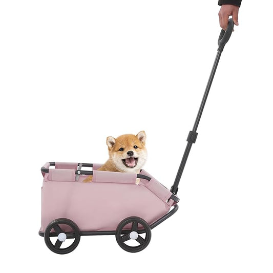 Dog Stroller, Foldable Multifunctional Pet Carts Portable Mini Dog Strollers with 4 Wheels & 360° Rotatable Handle for Small Cats Dogs Puppy Up to 16.53 LBS (Pink)