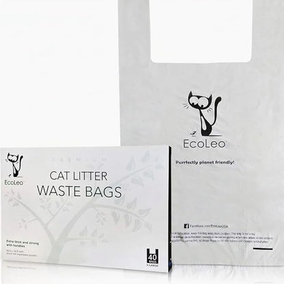 Cat Litter Waste Poop Bags - XL, Thick Pet/Dog Poo Bags with Easy-Tie Handles,10.5 x 18.5 inch, White, EcoLeo