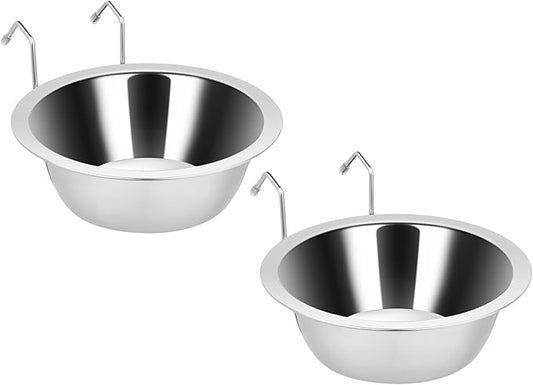 2PCS Kennel Water Bowl Hanging, Stainless Steel Puppy Bowls for Small Dog Cage, Kennel, Crate, Catio Accessories, Dog Crate Water Bowl Dish Feeder Food Holder No Spill (20oz/2.5cups)