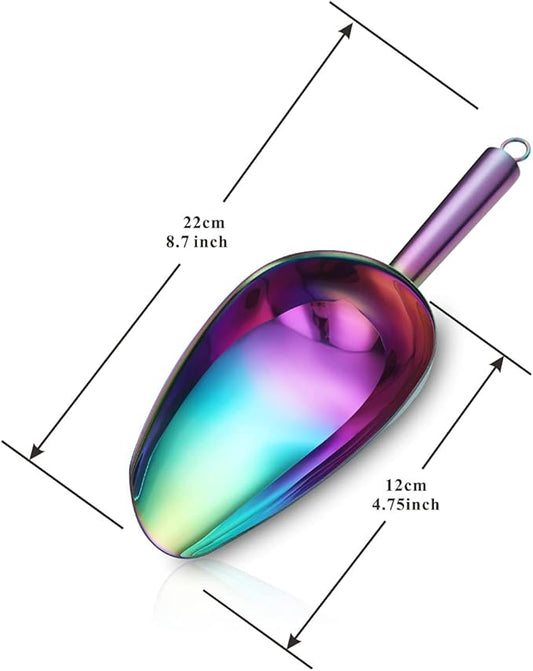 Berglander Stainless Steel Rainbow Ice Scoop 6 OZ, Titanium Colorful Plating Metal Ice Scooper For Ice Maker Multipurpose For Candy Wedding Kitchen Bar Party Pet Animal Dog Food Scoop Beach Shovel