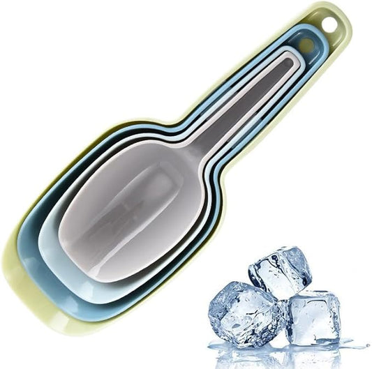 Set of 4 Plastic Ice Scoops, Kitchen Multipurpose Food Scoops for Canisters, Freezer, Flour, Dry Foods, Coffee Beans, Pop Corn, Pet Food (Mix 4 (Set of 4), 150ml, BPA-Free, Dishwasher Safe)