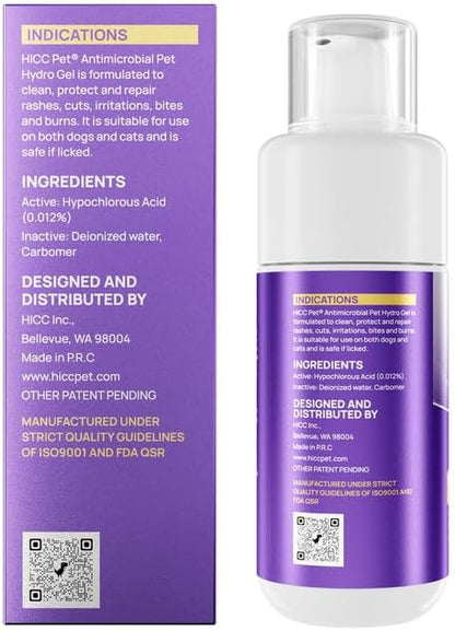 HICC PET Dog Wound Care Hydro Gel, Heals Wounds, Hot Spot Treatment for Dogs, Soothes Inflammation, Prevents Infection, Treats Bites, Scratches & Skin Ulcers, Cat Horse Wound Care Solution, 3.4 Ounces