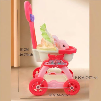 Bunny Toys for Kids Girls, Lager Size Interactive Plush Rabbit Pet Stroller Toy, Electronic Bunny Can Walk Bark, Pretend Play Baby Doll Stroller, Pet Toy Stroller（7.67 * 11.11 * 20.07inch）