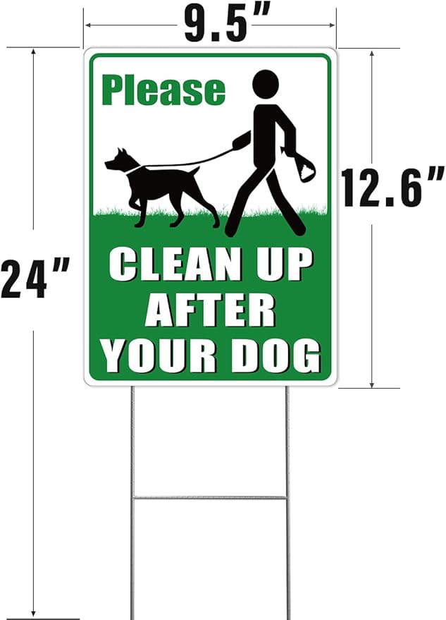 Clean Up After Your Dog Signs, 12.6" x 9.5" with Metal Stake, No Dog Poop Lawn Signs with UV Protected & Waterproof, Double Sided Pick Up After Your Dog Sign for Yard