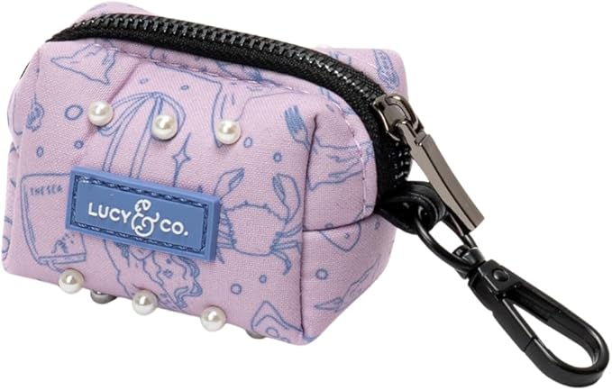 Lucy & Co. Magnificent Mermaid Pearl Dog Poop Bag Holder, Durable Waste Bag Dispenser with Clip for Leash