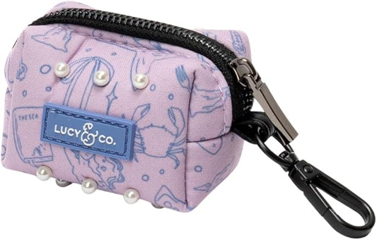 Lucy & Co. Magnificent Mermaid Pearl Dog Poop Bag Holder, Durable Waste Bag Dispenser with Clip for Leash