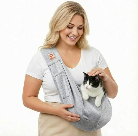 Tomkas Small Dog Sling Carrier - Zipper Pocket & Adjustable Strap & Zip Pocket - for 3-10 lbs Pets (Gray, M - Classic Pocket & Classic Strap)