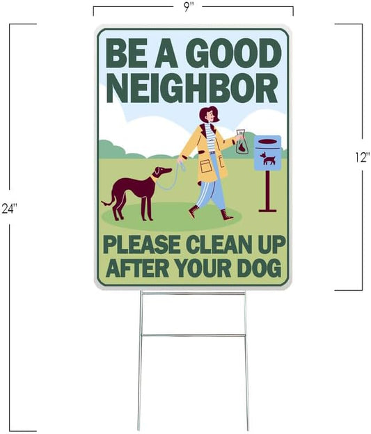 DorDor & GorGor 2-Pack Clean Up After Your Dog Yard Sign | No Pooping Yard Signs | with H Stakes, White Board, Rectangular 9 x 12 inch, 4mm Corrugated Plastic | Double Side Print