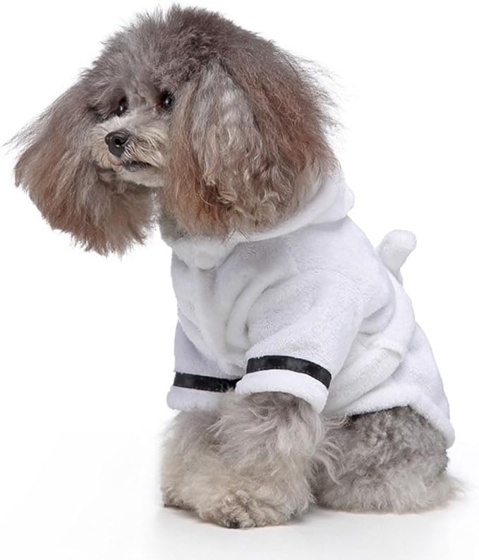 POPETPOP Dog Robes for After Bath, Quick Drying and Super Absorbent Pet Bathrobe, Soft Comfortable Pet Nightwear for Puppy Small Dogs Cats (White, XL)