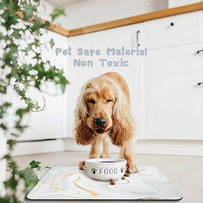 Dog Food Mats for Floors Waterproof, Dog Cat Water Bowl Mats Pet Feeding Absorbent Mat Dog Cat Pet Placemats for Food and Water Marble 12 * 20 inch