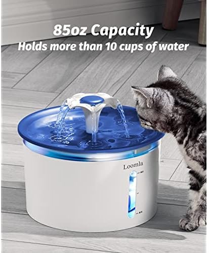 Loomla Cat Water Fountain, 85oz/2.5L Pet Water Fountain Indoor, Automatic Dog Water Dispenser with Switchable LED Lights, 2 Replacement Filters for Cats, Dogs, Pets (Navy Blue), VC1471