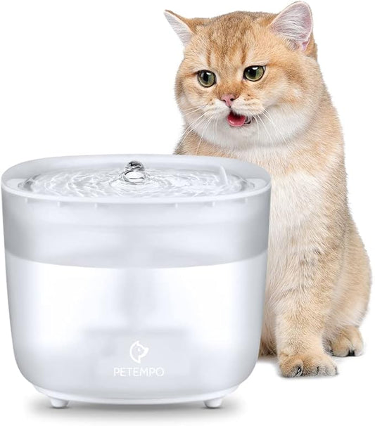 Cat Water Fountain with Wireless Pump, 68oz/2L Ultra Quiet Cat Fountain, Automatic Pet Drinking Fountain for Cats Dogs Inside with 2 Flow Modes, LED Light Indicator, Filter Included,White