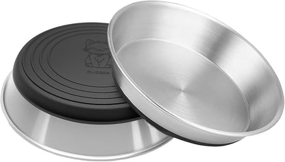 2 Pack Stainless Steel Whisker Friendly Shallow and Wide Cat Bowls for Food and Water, Non-Slip Silicone Cute Bottom for Small Dog Puppies Cats.