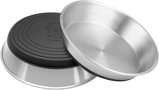 2 Pack Stainless Steel Whisker Friendly Shallow and Wide Cat Bowls for Food and Water, Non-Slip Silicone Cute Bottom for Small Dog Puppies Cats.