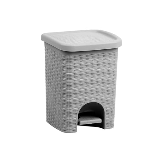 Superio Mini 6L Step Pedal Trash Can - Wicker Design, Hidden Mechanism, Durable Plastic, Ideal for Desktop, Countertop, Pet Waste/Dog Poop - Grey