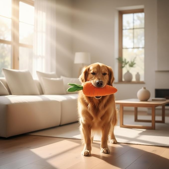 Best Pet Supplies Crinkle Dog Toy for Small, Medium, and Large Breeds, Cute Carrot with Soft Squeaker, Carrot Shape Pet Plush Toy with Sound, Bite-Resistant Soft Comfortable Dog Toys