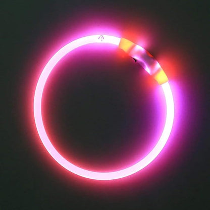 BSEEN Light Up Dog Collar, Type-C Rechargeable LED Dog Collar Waterproof Glowing Pet Collar TPU Cuttable Lighted Puppy Collar Safety Dog Lights for Night Walking (Pink 70cm)