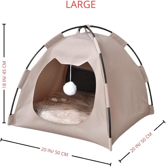 GLOBHARB Cat Tent, Cat Tent Bed, Tent for Cats, Cat Tent Bed for Indoor Cats, Tent for Cats Indoor, Mini Tent for Pets, Tiny Cat Tent, Cat House Tent, Tents for Cats, Mini Tent for Cats (Beige, L)