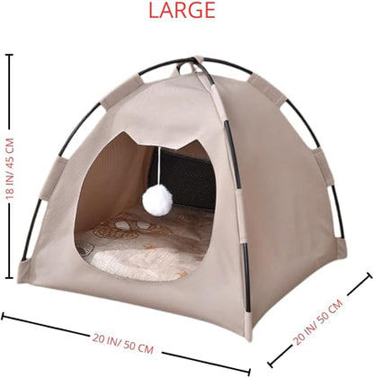 GLOBHARB Cat Tent, Cat Tent Bed, Tent for Cats, Cat Tent Bed for Indoor Cats, Tent for Cats Indoor, Mini Tent for Pets, Tiny Cat Tent, Cat House Tent, Tents for Cats, Mini Tent for Cats (Beige, L)