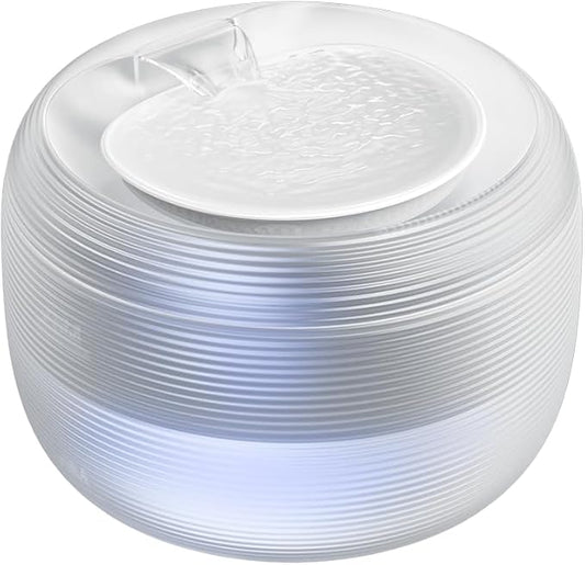 2.5L/85oz Translucent Fountain Water Bowl Drinking Dispenser Pet Waterer for Cats Dogs (White, Medium)
