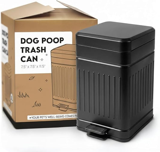 Small Dog Poop Trash Can Outside, 1.3 Gal Stainless Steel Dog Waste Trash Can, Waterproof Small Poop Bucket Outdoor with Lid, Poop Pail for Dogs, Dog Poop Bin Outdoor with Odor Control (Black)