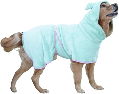 Dog Drying Coat with Hood, Adjustable Soft Wrap Bathrobe with Buckle, Super Absorbent Fast Drying Tower for Small, Medium, Large Dog Cats (X-Small, Green)