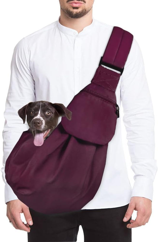 SlowTon Dog Carrier Sling - Thick Padded Shoulder Strap Adjustable Dog Carriers for Small Dogs, Puppy Carrier Purse for Pet Cat with Front Zipper Pocket Safety Belt Machine Washable, WR, L