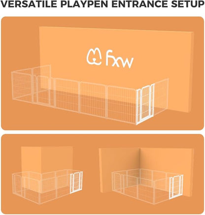 FXW Homeplus Unleashed Dog Playpen Designed for Indoor Use, 1 Add-on Gate, 24" Height for Puppy and Small Dogs, White│Patented