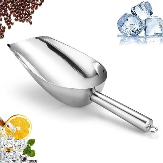 Set of 3 Ice Scoop, Plastic Kitchen Ice Scoop for Canisters or Ice Maker, Food Scoops for Canisters, Freezer, Flour, Dry Foods, Coffee Beans, Pop Corn, Pet Dog Cat Food (Stainless Steel-M)