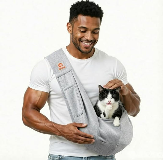 Tomkas Small Dog Sling Carrier - Classic Pocket & Classic Strap - for 2-7 lbs Pets(Grey)