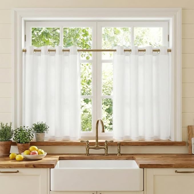 NICETOWN Non-See-Through White Privacy Sheer Cafe Curtains 36 inches Long 2 Panels, 52" Wide Grommet Window Curtains Drapes for Living Room Bedroom- Light Filtering Home Decoration